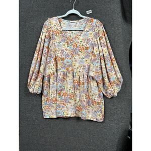 Chtro Blouse Womens XL Floral Long Sleeve Peasant Boho Tunic Shirt Top